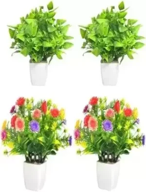 Artificial Plant For Home/Office set of 4 with plastic pot
